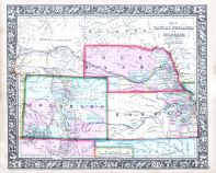 Kansas, Nebraska, Colorado and Dacotah - North, World Atlas 1864 Mitchells New General Atlas